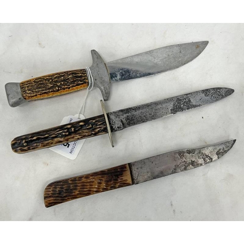 1445 - 3 WESTERN FRONTIER KNIVES WITH STAG & HORN HANDLES