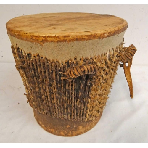 1489 - TRIBAL HIDE BOUND DRUM 30.5CM TALL