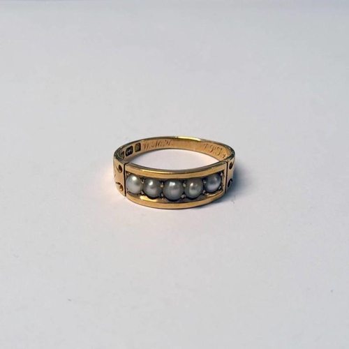 40 - 15CT GOLD 5 STONE PEARL SET RING, BIRMINGHAM 1882 - 3.1 G