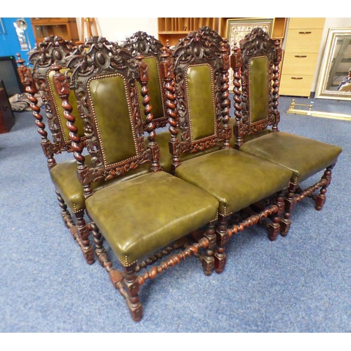 5027 - SET OF 6 LATE 19TH CENTURY OAK CHAIRS WITH CARVED DECORATION & TURNED SUPPORTS