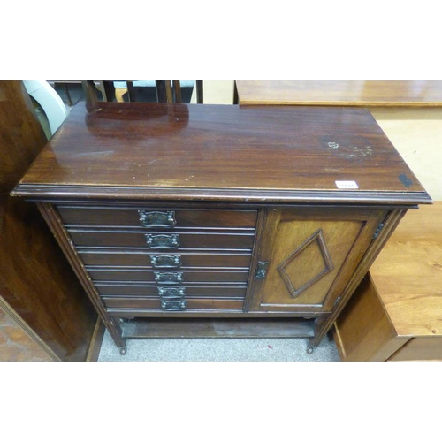 5081 - EARLY 20TH CENTURY MAHOGANY MUSIC CABINET WITH 6 FALL FRONT DRAWERS & PANEL DOOR, 81CM TALL X 79CM W... 