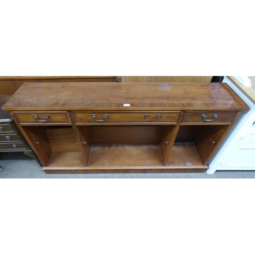 5099 - LATE 20TH CENTURY YEW WOOD BOOKCASE WITH 3 DRAWERS OVER ADJUSTABLE OPEN SHELVES ON PLINTH BASE, 152C... 