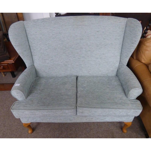 5108 - OVERSTUFFED WINGBACK 2 SEATER SETTEE ON QUEEN ANNE SUPPORTS