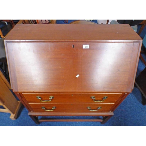 5149 - MAHOGANY BUREAU WITH FALL FRONT OVER 2 DRAWERS ON SQUARE SUPPORTS, 106CM TALL X 84CM WIDE