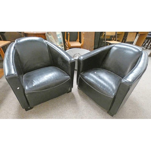 5292 - PAIR OF BLACK LEATHER TUB CHAIRS