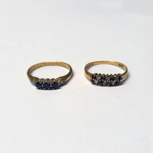 56 - 9CT GOLD SAPPHIRE & DIAMOND SET RING & 9CT GOLD RING - 3 G