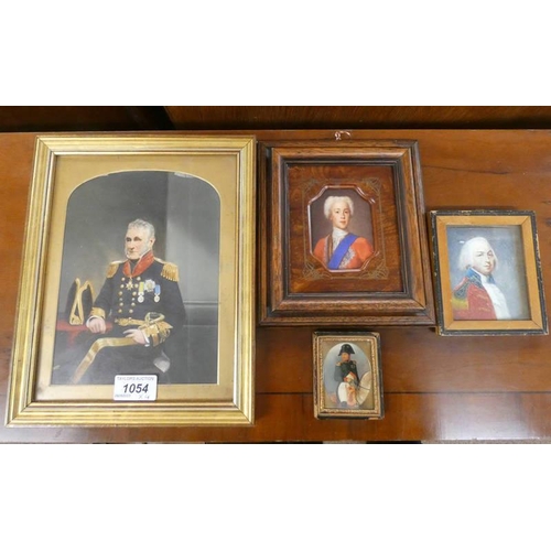 1054 - 4 FRAMED PORTRAIT MINIATURES OF HISTORICAL FIGURES INCLUDING NAPOLEON, BONNIE PRINCE CHARLIE ETC.