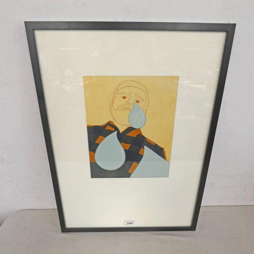 1090 - KELLY STANLEY 'FIGURE WITH CHECKED SHIRT' MONOGRAMED K.S FRAMED GOUACHE 34 CM X 27 CM