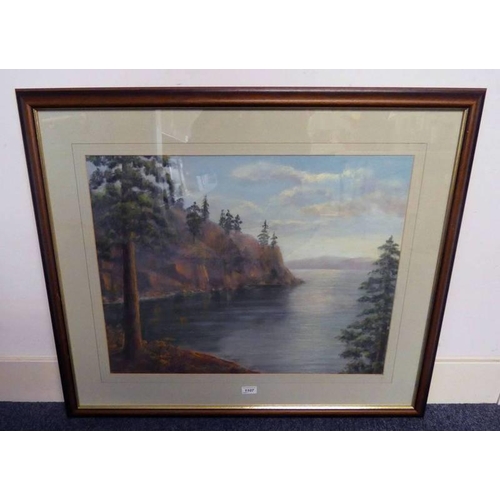 1107 - HAZEL L STEWART  LAKE TAHOE SIGNED FRAMED WATERCOLOUR 53 X 69 CM