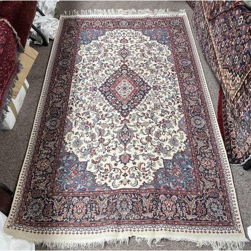 1421 - MIDDLE EASTERN BLUE & CREAM FLORAL DECORATED RUG, 230 X 140 CM