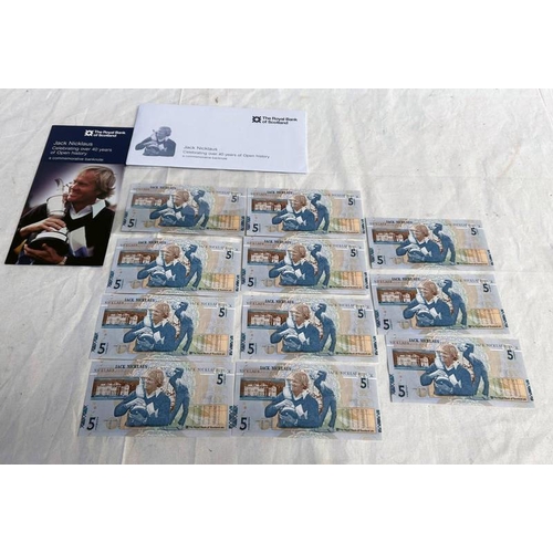 2443 - 10 X 2005 ROYAL BANK OF SCOTLAND, JACK NICKLAUS UNCIRCULATED FIVE POUNDS BANKNOTES, IN CONSECUTIVE R... 