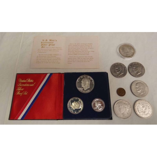 2449 - SELECTION OF U.S. COINAGE TO INCLUDE 1899-O & 1921-S SILVER DOLLARS, 1976 3-COIN SILVER PROOF SET, W... 