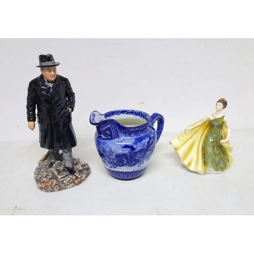 3056 - ROYAL DOULTON FIGURE OF CHURCHILL AND ONE OTHER ALEXANDRA AND DOULTON EGLINTON TOURNAMENT BLUE & WHI... 