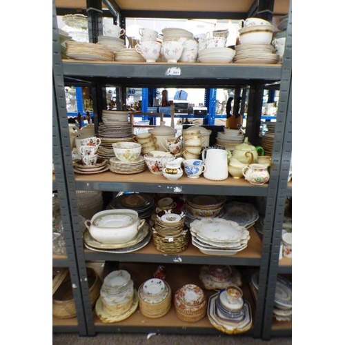 3061 - LARGE SELECTION PORCELAIN , TEA & DINNERWARE OVER 4 SHELVES