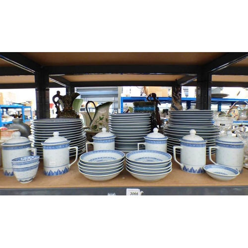 3066 - LARGE SELECTION ORIENTAL BLUE & WHITE DINNER WARE ON ONE SHELF