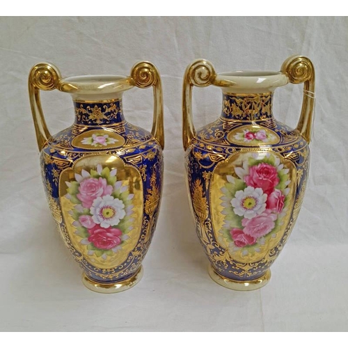 3370 - PAIR NORITAKE 2 HANDLED VASES WITH FLORAL DECORATION 29 CM TALL