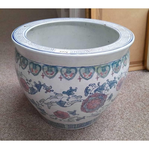 3376 - ORIENTAL PORCELAIN JARDINIERE, HEIGHT 34CM