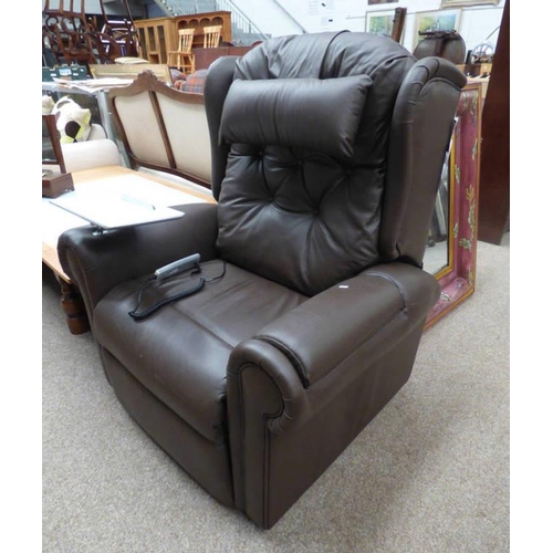 544 - RECLINER FACTORY BROWN LEATHER RECLINING ARMCHAIR WITH REMOVABLE DEVICE CHARGING TABLE & MASSAGE FUN... 