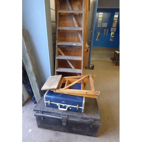 6065 - TIN BOX, WOODEN STEP LADDER, ETC.