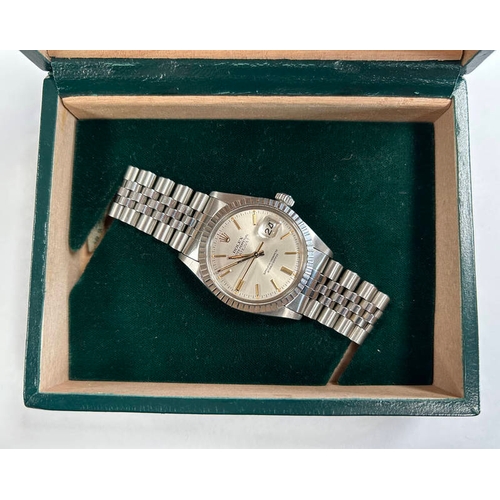 1 - ROLEX STAINLESS STEEL OYSTER PERPETUAL DATE JUST WRISTWATCH ON STAINLESS JUBILEE BRACELET - WITH SPA... 