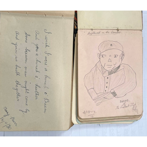 1001A - WW1 SKETCH / AUTOGRAPH BOOK BY L/CPL J N STEWART OF THE 8TH BATTALION BLACK WATCH FROM DENMORE BRIDG... 