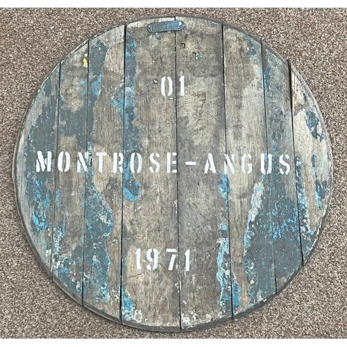 1005A - WHISKY BARREL LID MARKED '' MONTROSE - ANGUS 1971''