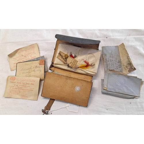 1024 - LATE 19TH CENTURY / EARLY 20TH CENTURY LEATHER FLY WALLET MARKED FOLLETT WENSLEY, WITH CONTENTS TO I... 