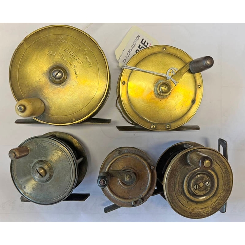 1025E - BOWNESS & BOWNESS BRASS REEL, J WRIGHT EDINBURGH BRASS REEL, & 3 UNMARKED BRASS REELS -5-