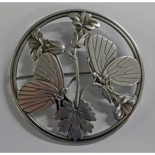 103 - GEORG JENSEN 925 DANISH SILVER CIRCULAR BUTTERFLY BROOCH, NO 283  - 5.5 CM DIAMETER