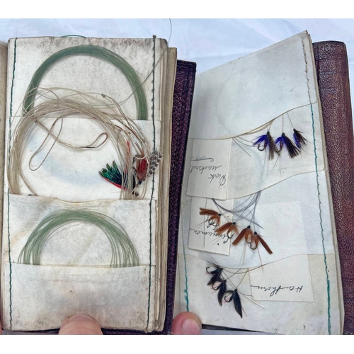 1035 - 2 LEATHER FLY WALLETS, BOTH WITH CONTENTS OF VARIOUS FLIES TO INCLUDE OAK FLY, CINNAMON FLY, DARK MA... 