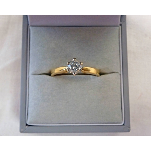 113 - 18CT GOLD DIAMOND SOLITAIRE RING, THE BRILLIANT CUT DIAMOND APPROX 0.5 CARATS