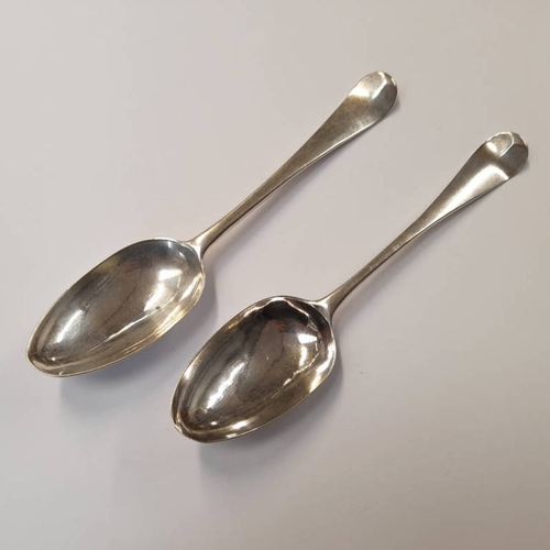 123 - PAIR OF GEORGE III SILVER TABLESPOONS BY JAMES JONES, LONDON 1763 & 1764 - 135G