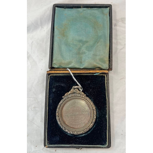 1254 - 1890 GIRVANBURGH SCHOOL GLASGOW DUX MEDAL AWARDED TO JOHN ROBERTSON FOR PENMANSHIP TO THOMAS DAVIDSO... 