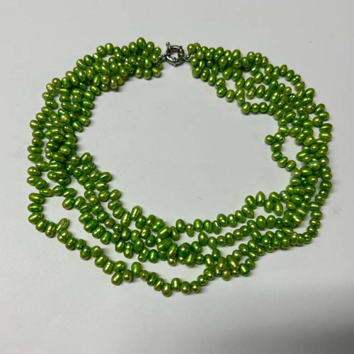 127 - GREEN BAROQUE PEARL QUADRUPLE STRAND NECKLACE - 45 CM LONG