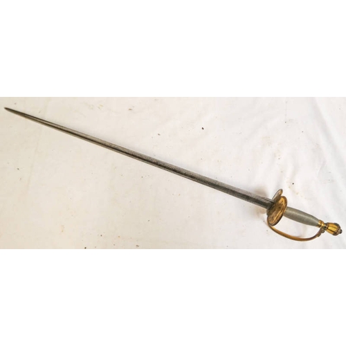 1325 - 1796 PATTERN INFANTRY OFFICERS SWORD WITH 77.5CM LONG BLADE HEAVILY ETCHED WITH STAND OF ARMS, FIGUR... 