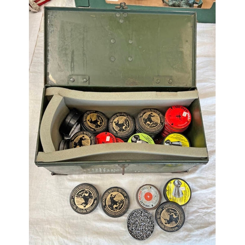 1375 - METAL LOCK BOX WITH CONTENTS OF VARIOUS AIR RIFLE PELLETS IN TINS