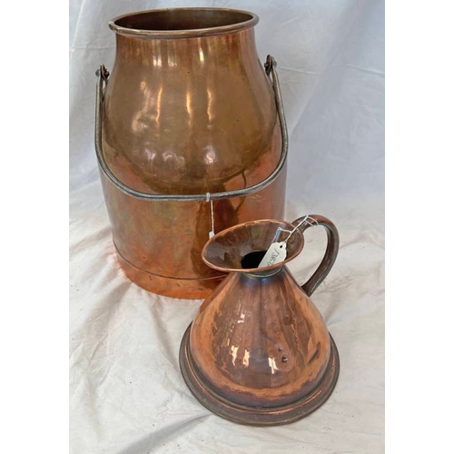 1389 - LARGE COPPER PAIL WITH SWING HANDLE 39CM TALL & A COPPER JUG -2-