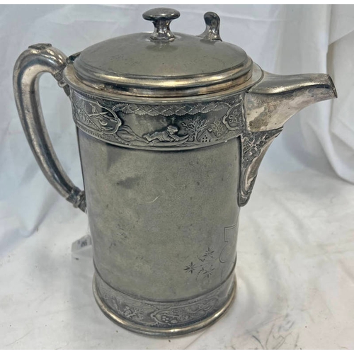 1465 - SILVER PLATE COMPANY WILCOX COMMEMORATIVE FLAGON MARKED 'PRESENTED TO SEGT J GREEN AHL FROM HIS COMR... 