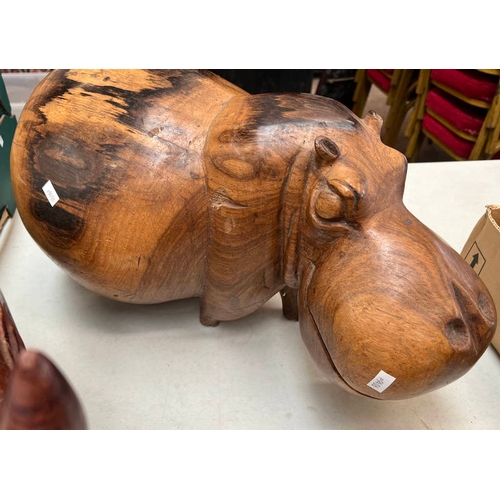 1546 - LARGE AND HEAVY WOOD SCULPTURE OF A HIPPO, 49CM ACROSS