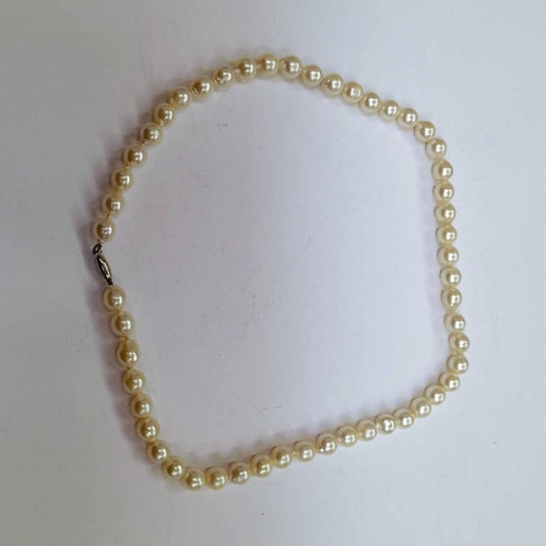 163 - CULTURED PEARL NECKLACE ON 9CT GOLD CLASP - 42 CM LONG