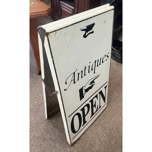 1647 - FOLDING DOUBLE SIDED SHOP SIGN ''ANTIQUES OPEN''