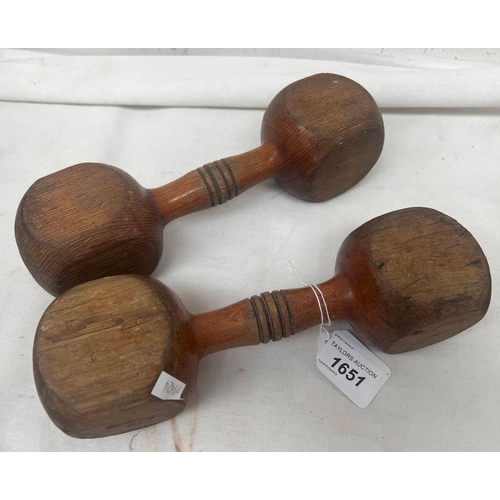 1651 - PAIR OF BOYS BRIGADE WOODEN EXERCISE DUMBELLS