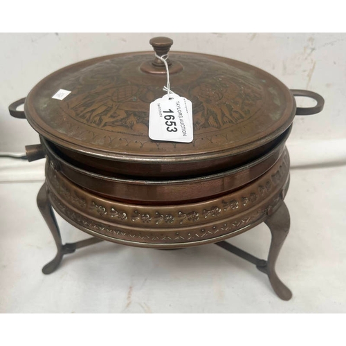 1653 - COPPER NORTH AFRICAN BAIN MARIE WITH SPIRIT BURNER