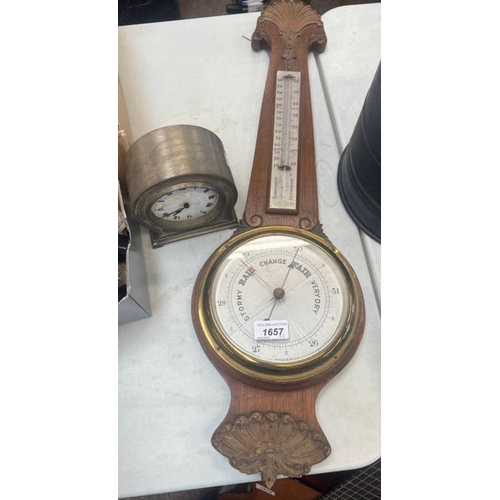 1657 - MANTLE CLOCK AND A WALL BAROMETER -2-