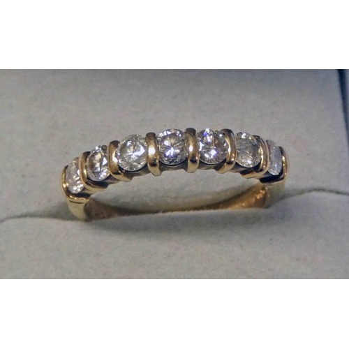 177 - 9CT GOLD 7 - STONE DIAMOND SET RING APPROX 0.84 CARATS IN TOTAL