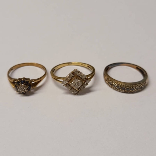 187 - 3 X 9CT GOLD DRESS RINGS - 6G