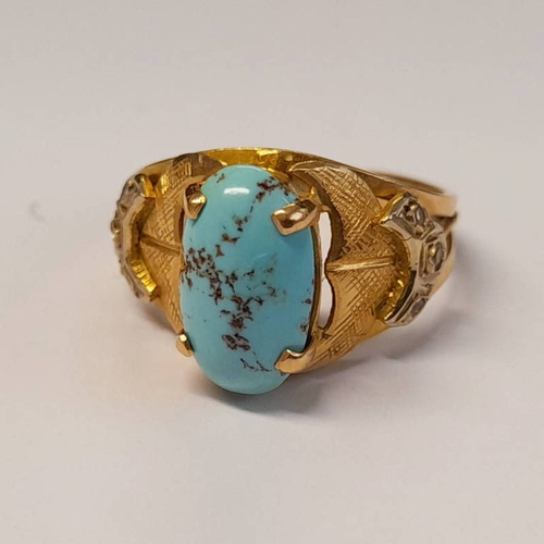 198 - 18CT GOLD TURQUOISE SET RING - 5.7G