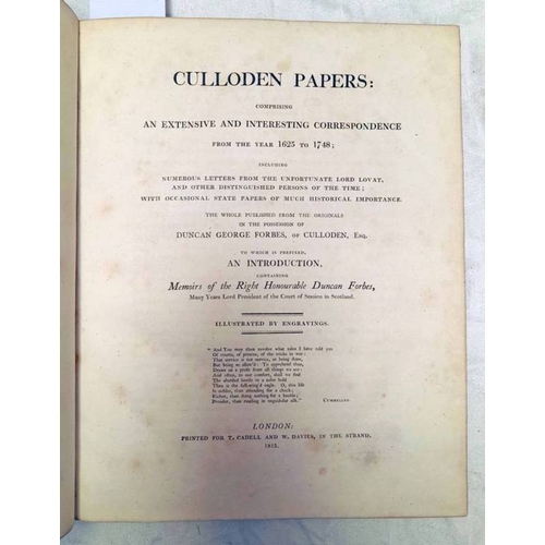 2051 - CULLODEN PAPERS BY DUNCAN GEORGE FORBES, HALF LEATHER BOUND - 1815