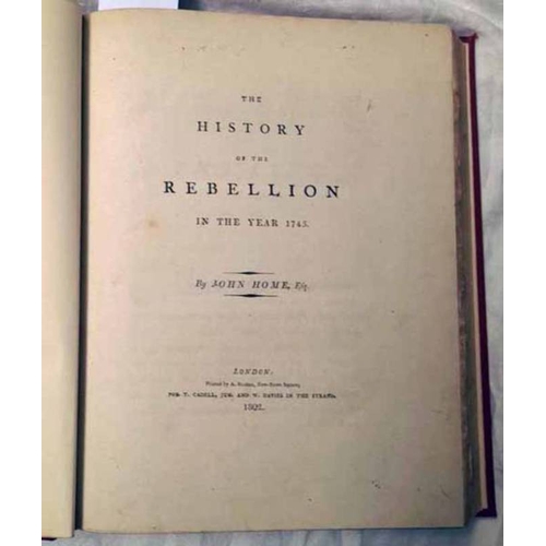 2066 - THE HISTORY OF THE REBELLION IN THE YEAR 1745 BY JOHN HOME, QUARTER LEATHER BOUND - 1802