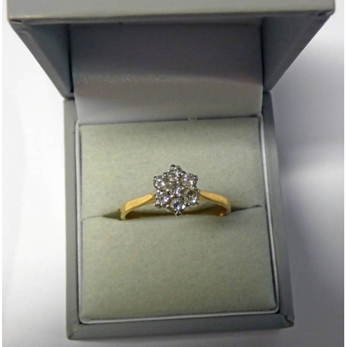 255 - 18CT GOLD DIAMOND CLUSTER RING, THE DIAMONDS APPROX. 0.35 CARATS IN TOTAL